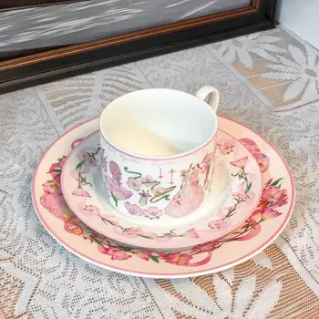 Európai Vintage Kézi Festés Rózsaszín Hercegnő Ruha Kerámia Csésze Szett francia Bögrék Kezelni Tea Étkészlet Tányér Ajándékok 250ml